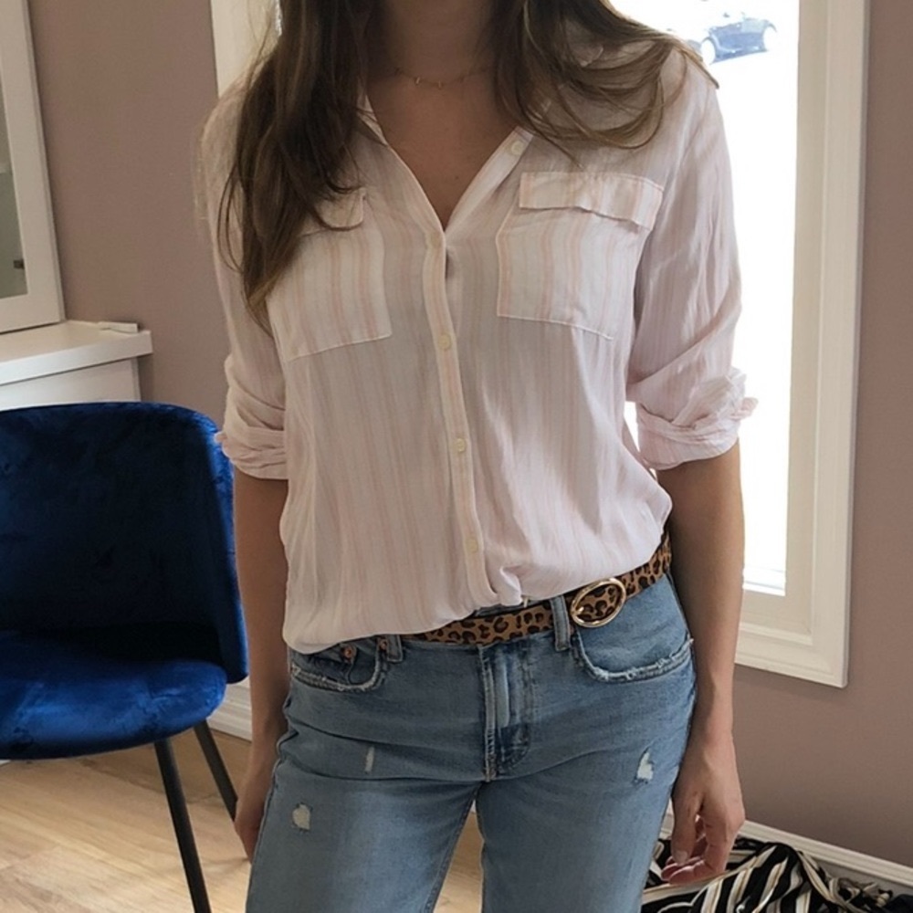 LOFT blush pink and white striped soft blouse